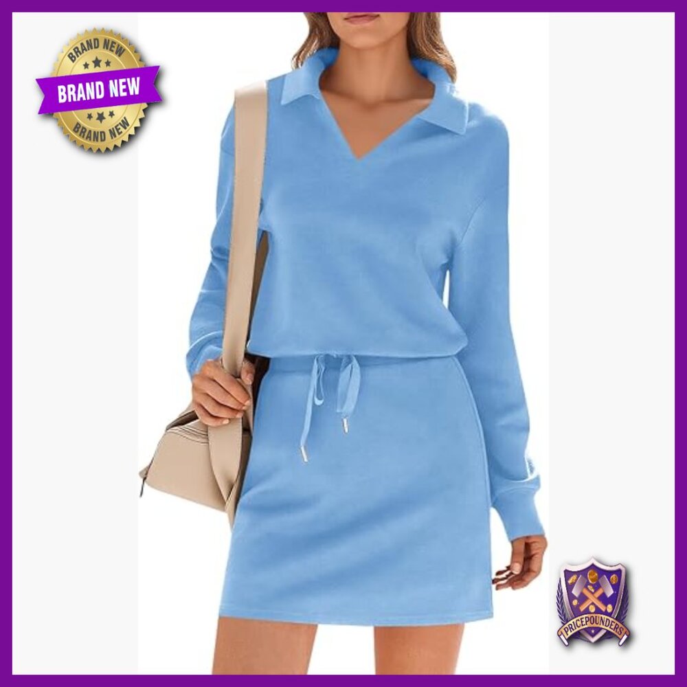 Small Long Sleeve Polo V-Neck Sweatshirt High Waisted Skort Running Set